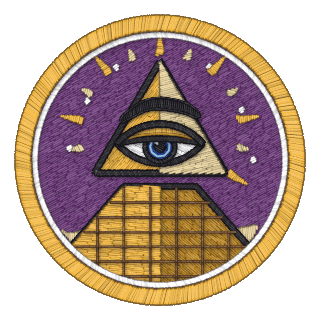 Lint badge: the all-seeing eye in the capstone of a pyramid, under a skeptical brow